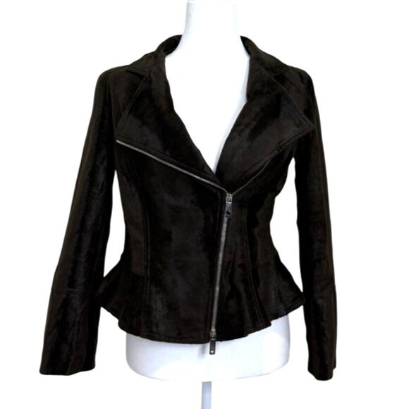 Emporio Armani Jacket Asymmetrical Zip Brown Faux Fur Suede Womens Sz 40 / US 4 - Picture 1 of 7